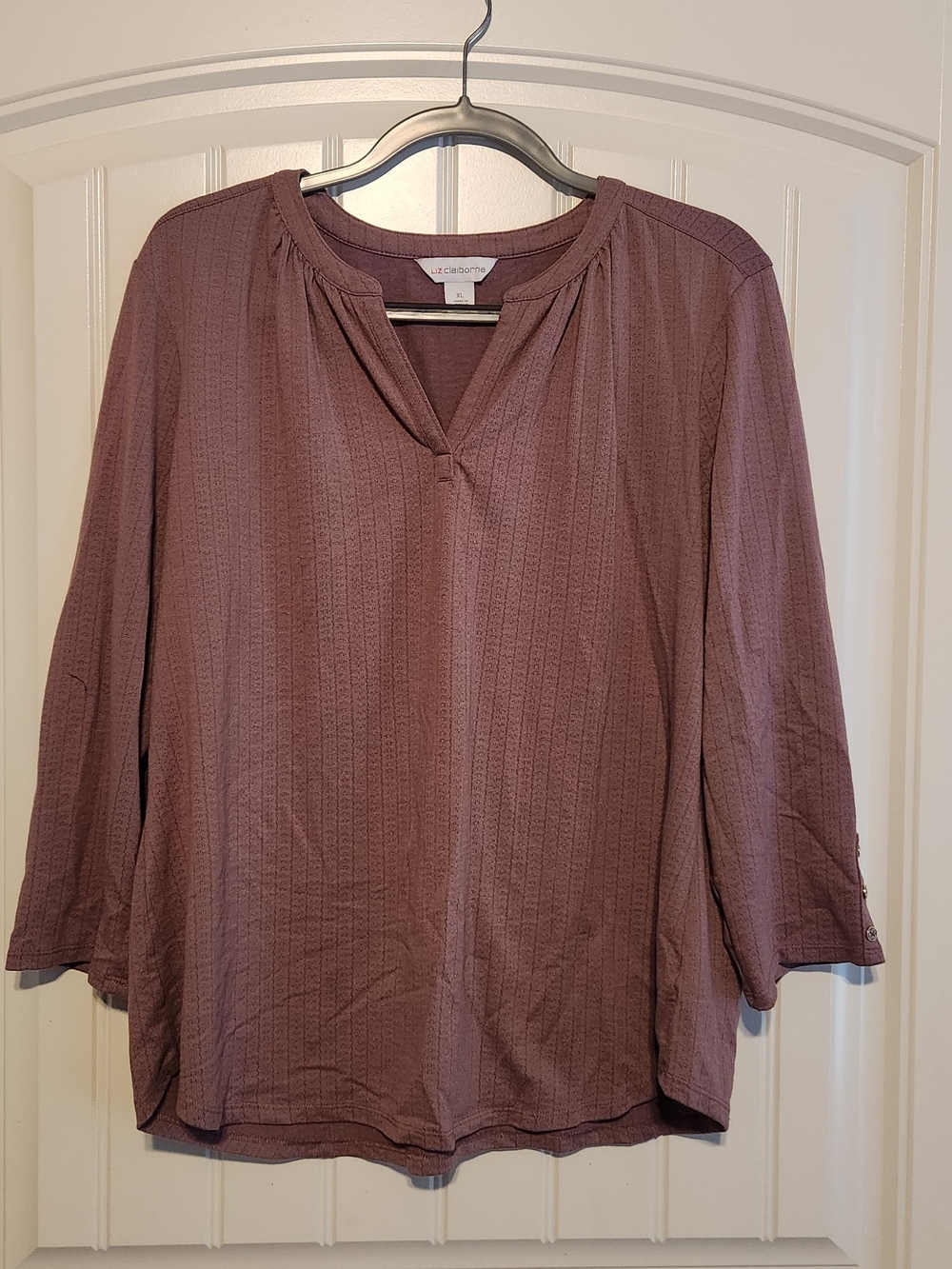 LC Lauren Conrad Dusty Mauve Split-Neck Textured Tunic